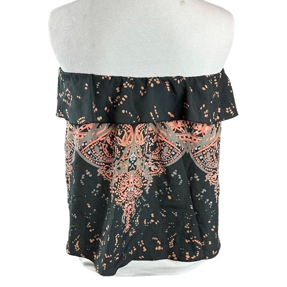 Free People Cropped Boho Flounce Ruffle Strapless Tube Top XS Black Coral Grey - Picture 7 of 14